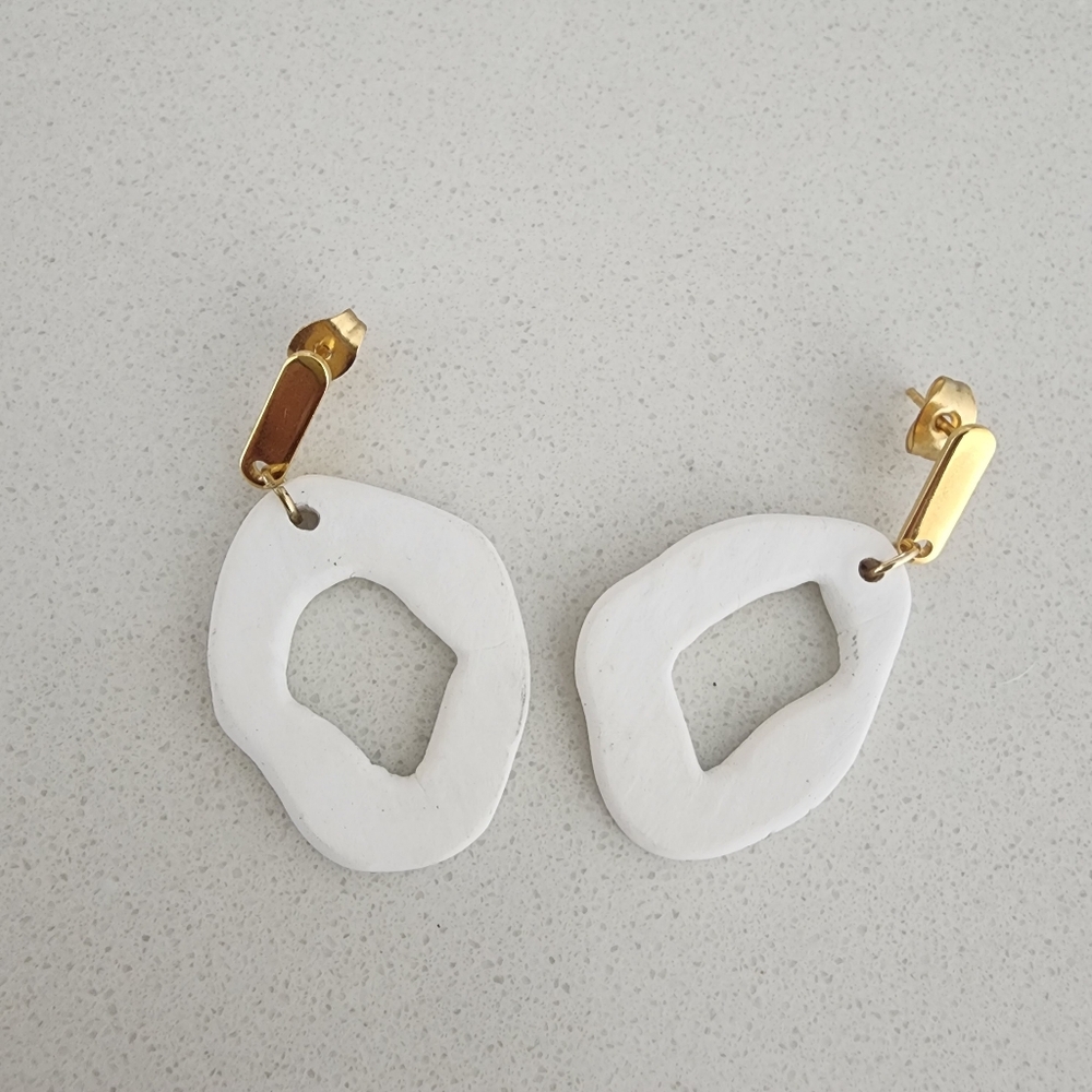 Gold and White Geometric Earrings